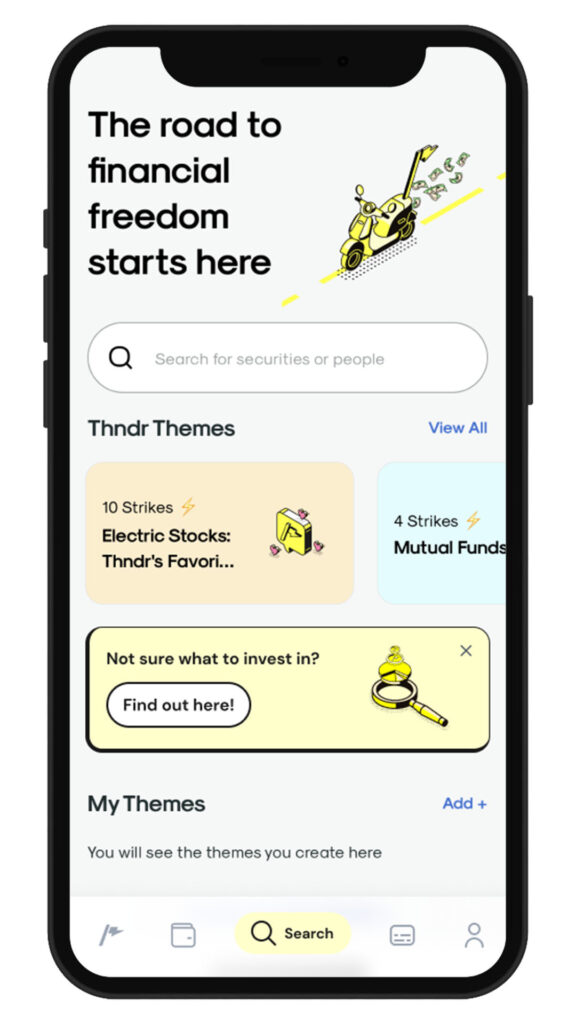 Thndr themes screen from thndr app to discover your investment personality